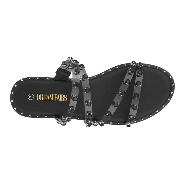 Clear Studded Rhinestone Flat Sandals - BLACK CLEAR RHINESTONE - 3